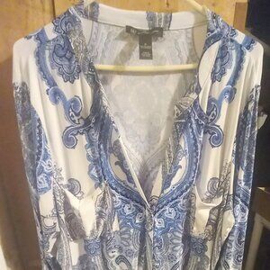INC International Concepts~created for Macy's; long sleeved printed Blouse
